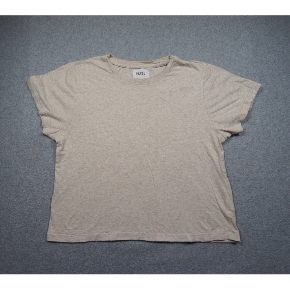 Mate Shirt Womens Medium Beige Crew Neck Short Sleeve Organic Cotton Tee Ladies